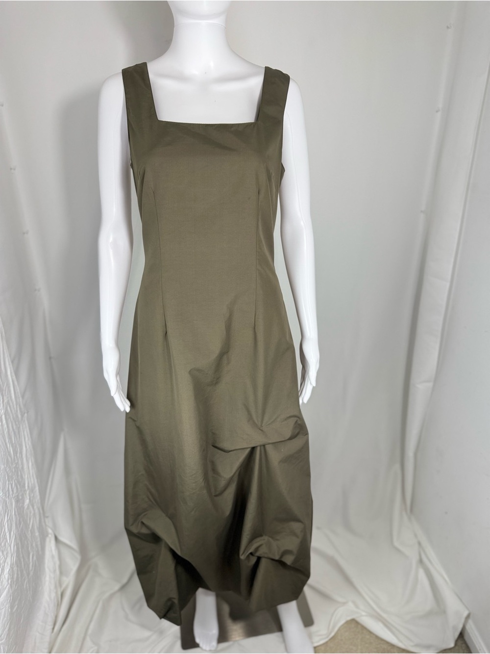 Astuces Paris Olive Green Bubble Hem Midi Dress Size 2 Made in France